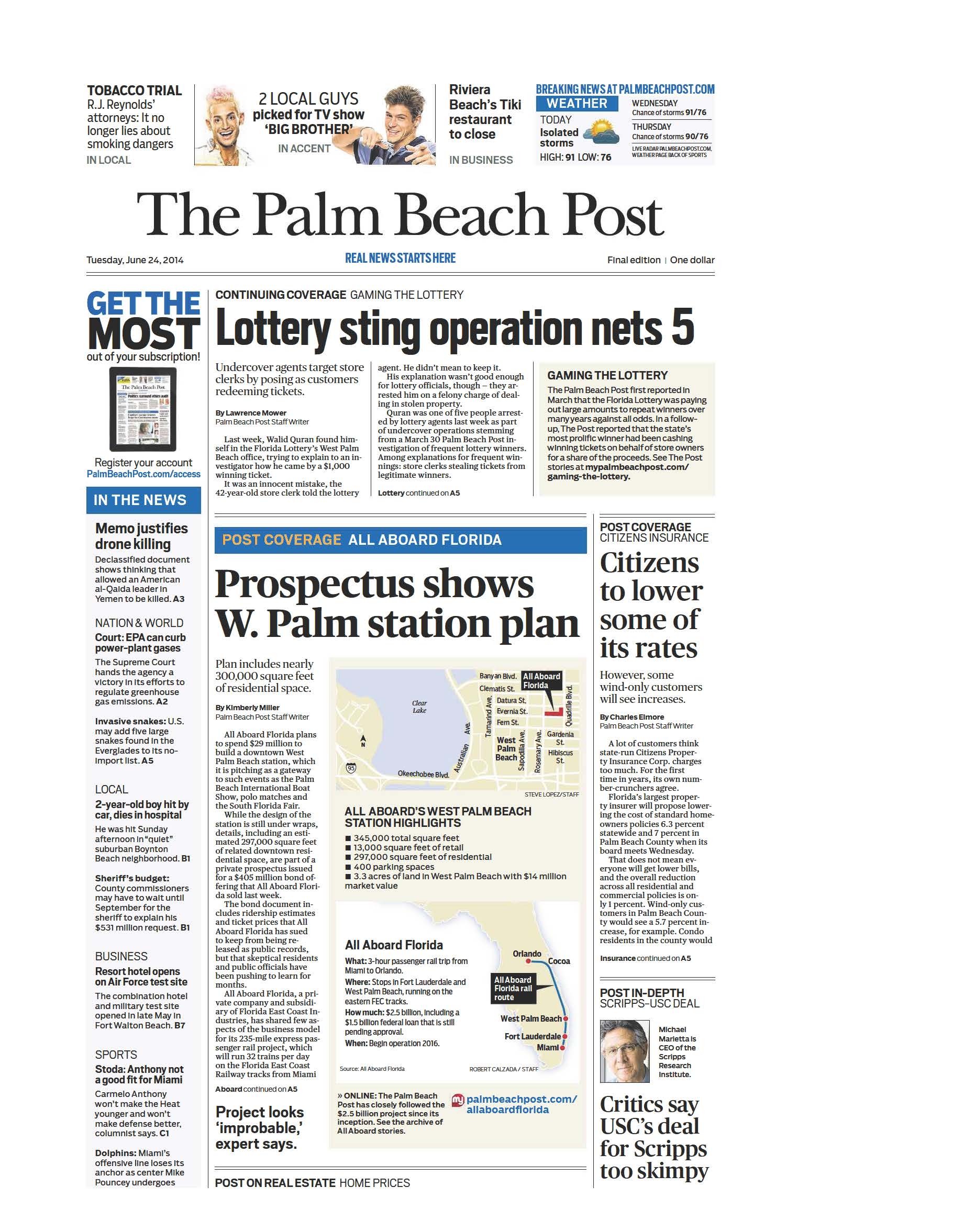 FP Palm Beach Post, Tuesday, June 24 NewsMark Public Relations